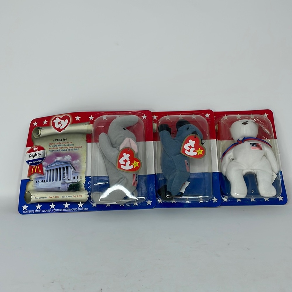 VTG New in Package All Three American Trio Ty Beanie Babies Mcdonalds Toy 2000